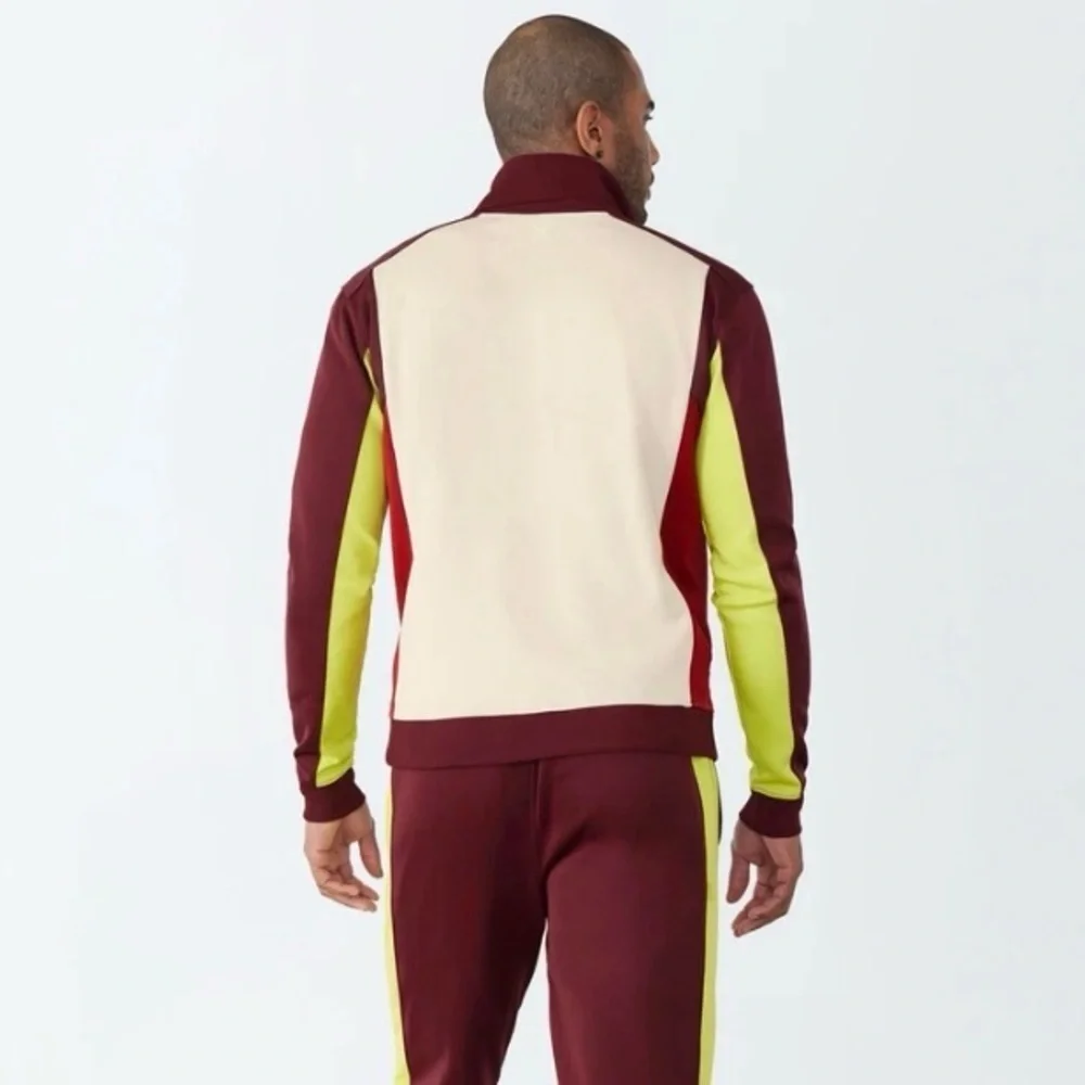 NWT GSTQ Men’s Colorblock Knit Zip-Up Jacket Cream Maroon Bright Yellow - L